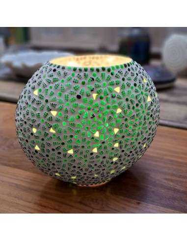 Lampada etnica a mosaico fiori verdi forma ellissi LAMP129
