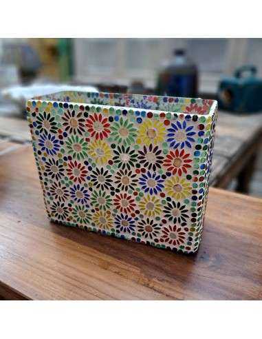 Lampada etnica a mosaico colore bianco e vetrini multicolore forma rettangolare LAMP831