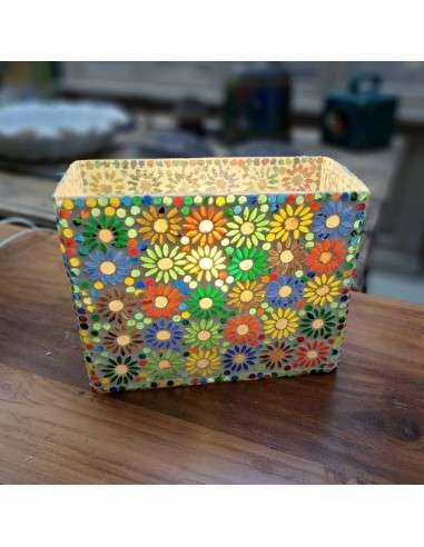 Lampada etnica a mosaico colore bianco e vetrini multicolore forma rettangolare LAMP831