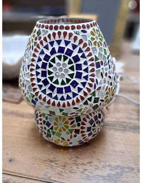 Lampada etnica a Mosaico in vetro colorato altezza 23CM rotonda LAMP393