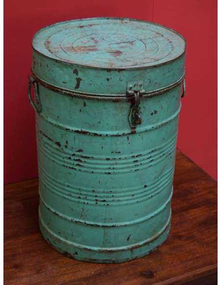 Bidone in Ferro Vintage con Coperchio provenienza India colore Verde altezza 53cm TM141A