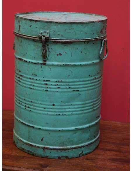 Bidone in Ferro Vintage con Coperchio provenienza India colore Verde altezza 53cm TM141A