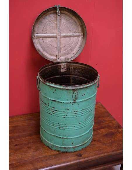 Bidone in Ferro Vintage con Coperchio provenienza India colore Verde altezza 53cm TM141A