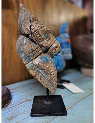 Scultura in legno su basamento in ferro testa cavallo finitura legno H30cm cx193