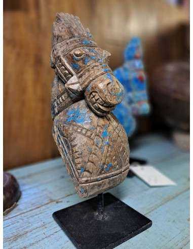 Scultura in legno su basamento in ferro testa cavallo finitura legno H30cm cx193