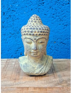 Statua Busto Buddha Thailandese con Occhi Chiusi in Polvere di Pietra H 12cm ALNg020