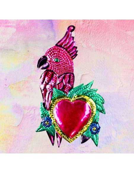 Pappagallo Innamorato Ex Voto in Metallo - Pink Pampas