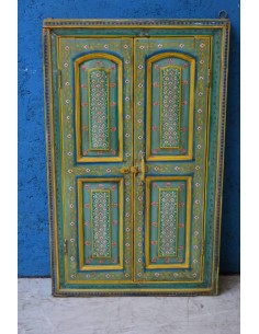 Finestrella Indiana Pensile con Specchio in Legno Massello verde/gialla tr153