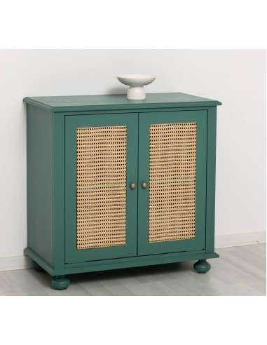 Mobiletto Country Verde P114 in Pino e Rattan – 90x47x90 cm
