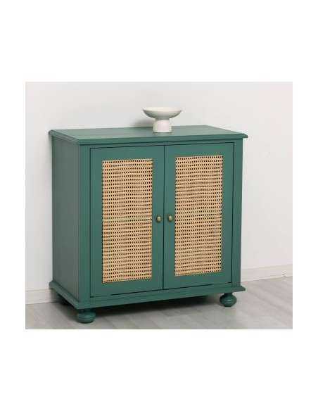 Mobiletto Country Verde P114 in Pino e Rattan – 90x47x90 cm