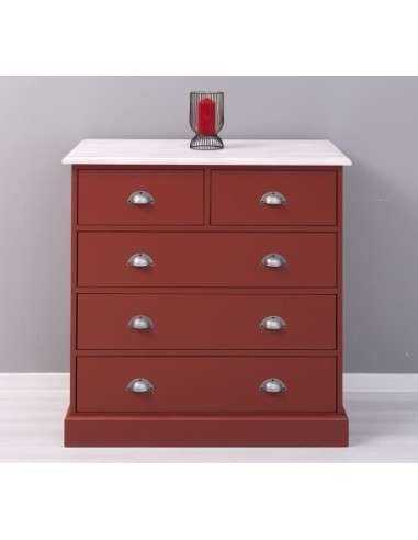 Cassettiera 5 Cassetti Rosso con Top Sbiancato – In Legno – 100x50x100 cm