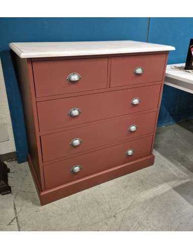 Cassettiera 5 Cassetti Rosso con Top Sbiancato – In Legno – 100x50x100 cm