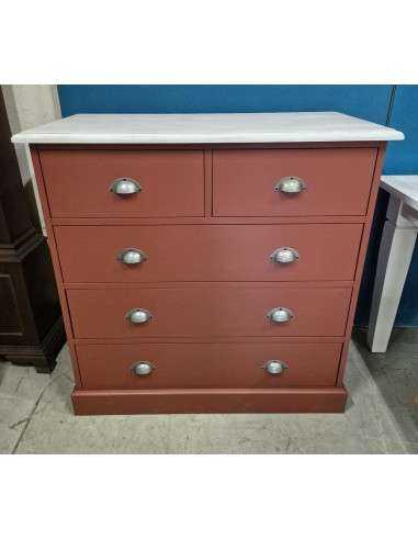 Cassettiera 5 Cassetti Rosso con Top Sbiancato – In Legno – 100x50x100 cm