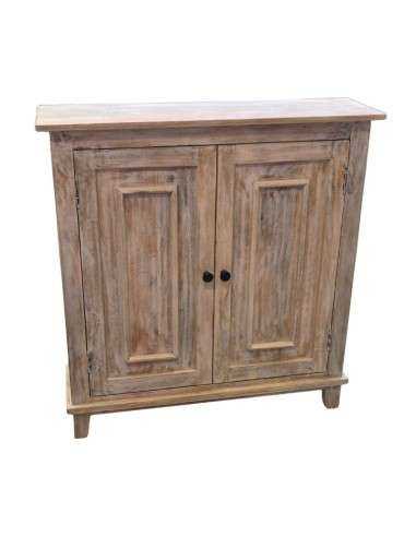 Credenza Bassa in Legno di Mango Sbiancato a Due Ante con Ripiano Interno