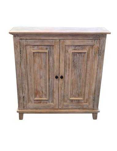 Credenza Bassa in Legno di Mango Sbiancato a Due Ante con Ripiano Interno