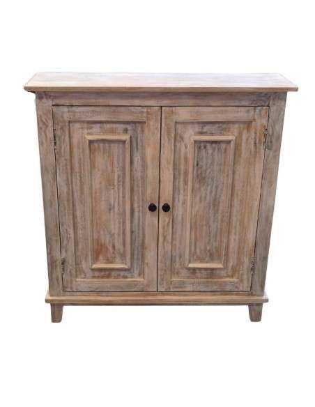 Credenza Bassa in Legno di Mango Sbiancato a Due Ante con Ripiano Interno