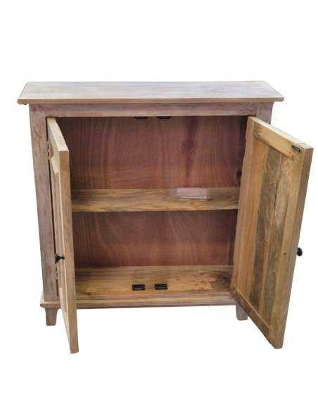 Credenza Bassa in Legno di Mango Sbiancato a Due Ante con Ripiano Interno