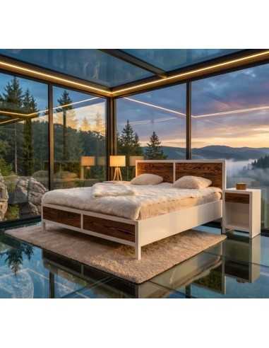 Letto matrimoniale 160x200 in MDF e legno naturale | Stile country cm MS747-160