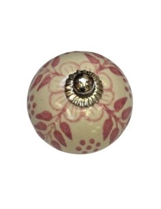 Pomello in ceramica artigianale Ø 4 cm colore base avorio e decoro rosa | Maniglia per mobili POM007