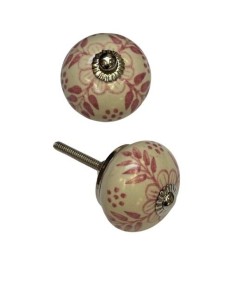 Pomello in ceramica artigianale Ø 4 cm colore base avorio e decoro rosa | Maniglia per mobili POM007 2