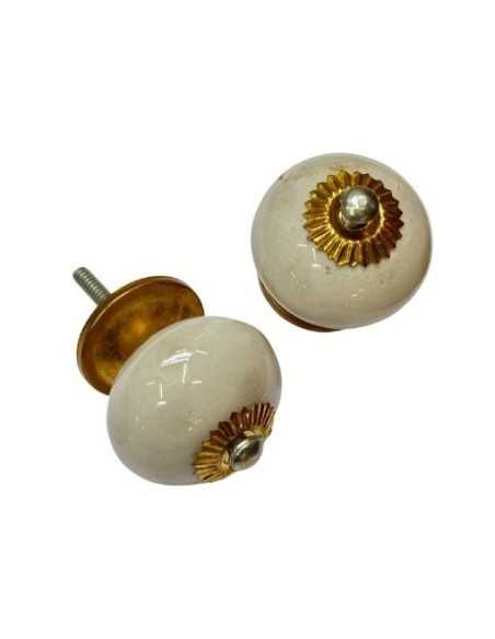 Pomello in ceramica artigianale Ø 4 cm colore bianco | Maniglia per mobili POM008