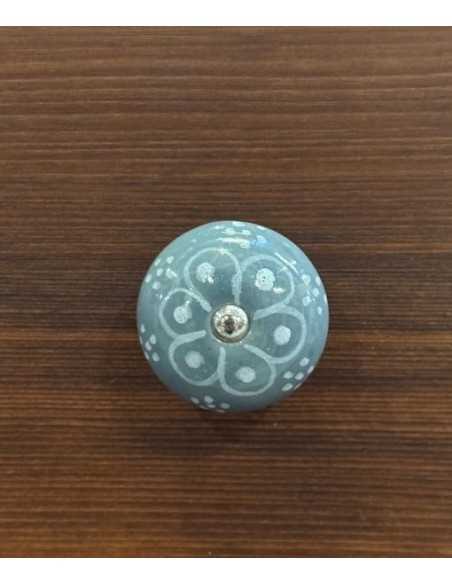 Pomello in ceramica artigianale Ø 4 cm colore base grigio decoro bianco. | Maniglia per mobili POM009