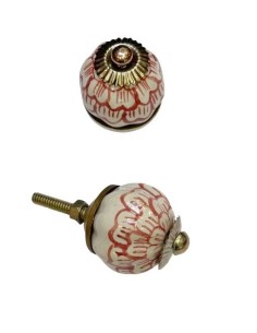 Pomello in ceramica artigianale Ø 3 cm colore base bianco decoro rosso | Maniglia per mobili POM010
