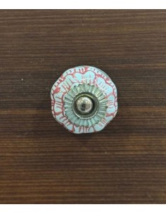 Pomello in ceramica artigianale Ø 3 cm colore base bianco decoro rosso | Maniglia per mobili POM010 2
