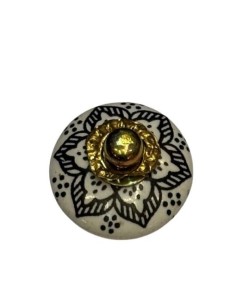 Pomello in ceramica artigianale Ø 3 cm colore base bianco decoro nero | Maniglia per mobili POM011