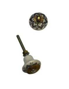 Pomello in ceramica artigianale Ø 3 cm colore base bianco decoro nero | Maniglia per mobili POM011 2