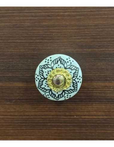 Pomello in ceramica artigianale Ø 3 cm colore base bianco decoro nero | Maniglia per mobili POM011