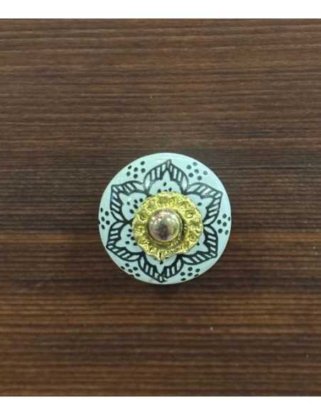 Pomello in ceramica artigianale Ø 3 cm colore base bianco decoro nero | Maniglia per mobili POM011