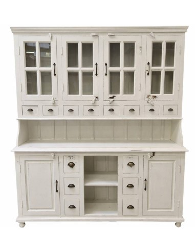 Credenza due corpi bianco decapato rustico in legno sheesham 187 cm CX9003