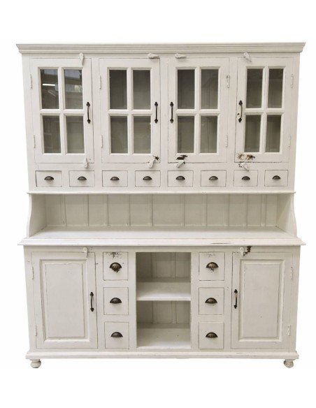 Credenza due corpi bianco decapato rustico in legno sheesham 187 cm CX9003