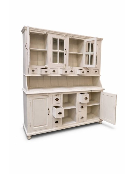 Credenza due corpi bianco decapato rustico in legno sheesham 187 cm CX9003