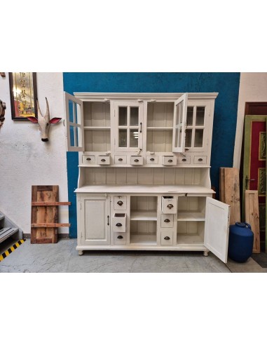 Credenza due corpi bianco decapato rustico in legno sheesham 187 cm CX9003