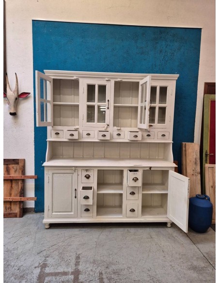 Credenza due corpi bianco decapato rustico in legno sheesham 187 cm CX9003