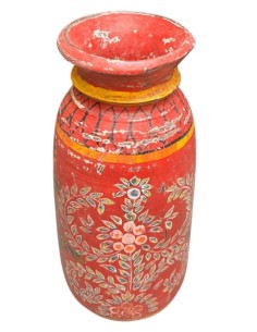 Vaso decorativo indiano in legno rosso dipinto a mano ts195c 2
