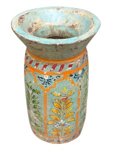 Vaso etnico in legno dipinto a mano azzurro decorato 26 cm ts195G 2