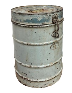 Bidone vintage in ferro azzurro contenitore industriale India ts144B 2