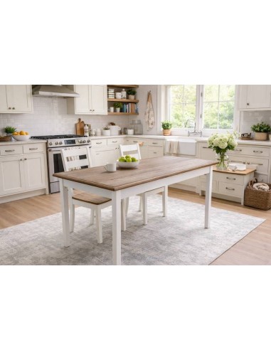 Tavolo country bianco con piano rovere spazolato 140x70 cm