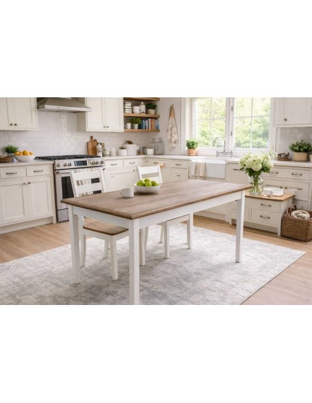 Tavolo country bianco con piano rovere spazolato 140x70 cm