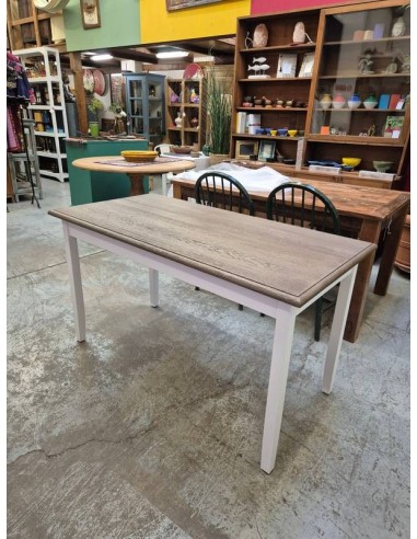 Tavolo country bianco con piano rovere spazolato 140x70 cm