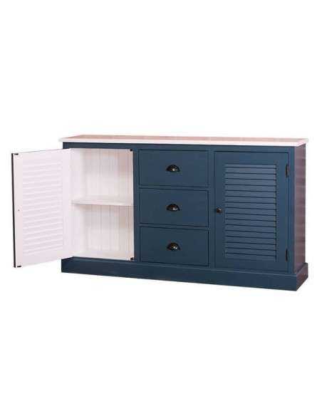 credenza bassa stile country con due ante a persiana con cassetti legno colorato o naturale MS569