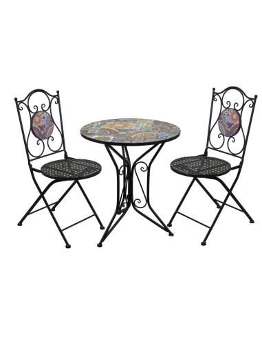 Set tavolo mosaico metallo tondo con 2 sedie