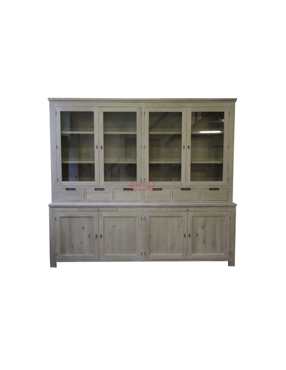 Credenza vetrina in legno massello di rovere sbiancato AORR006 Orissa
