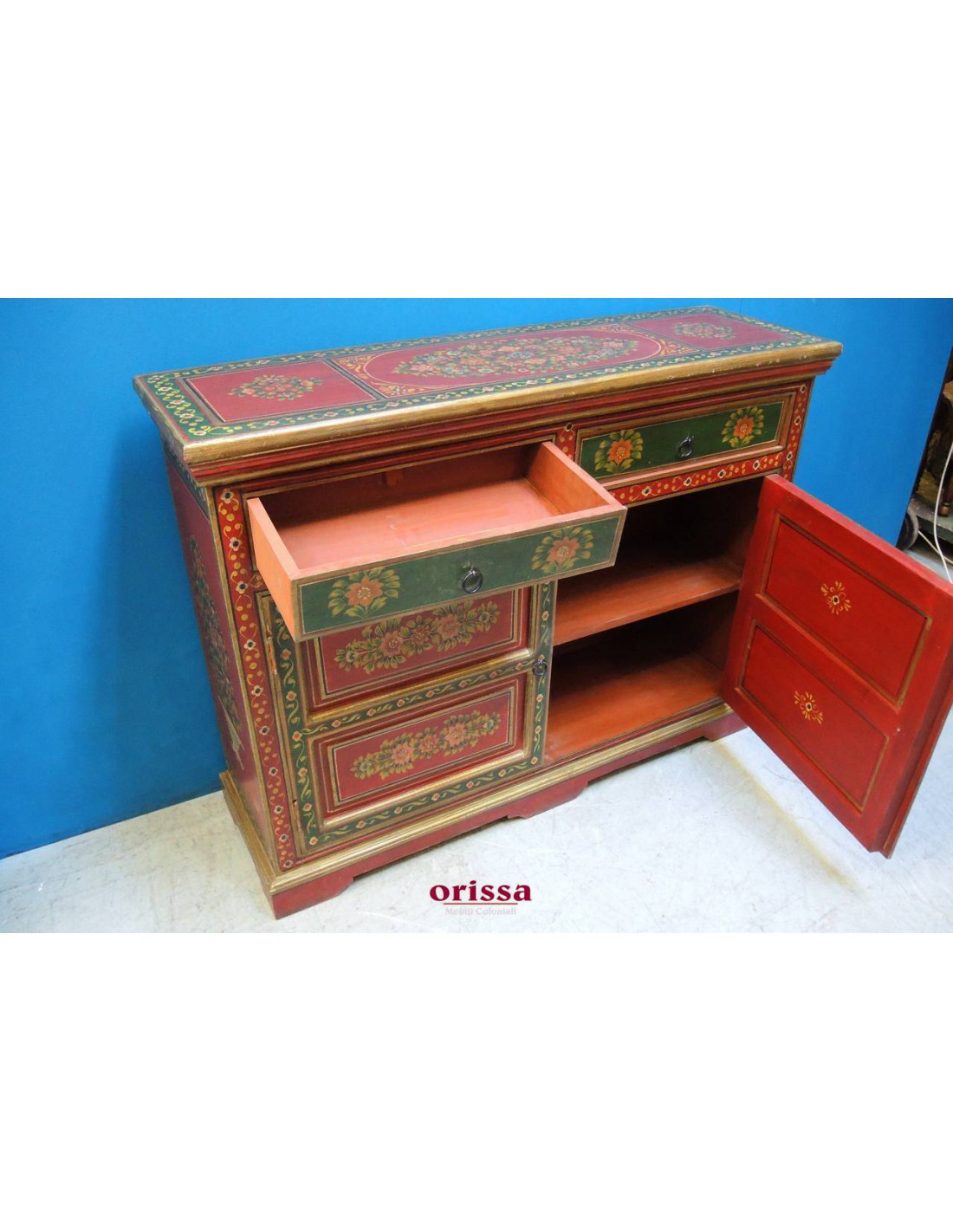 Credenza Etnica Rajastana decorata S022 Orissa Mobili Coloniali