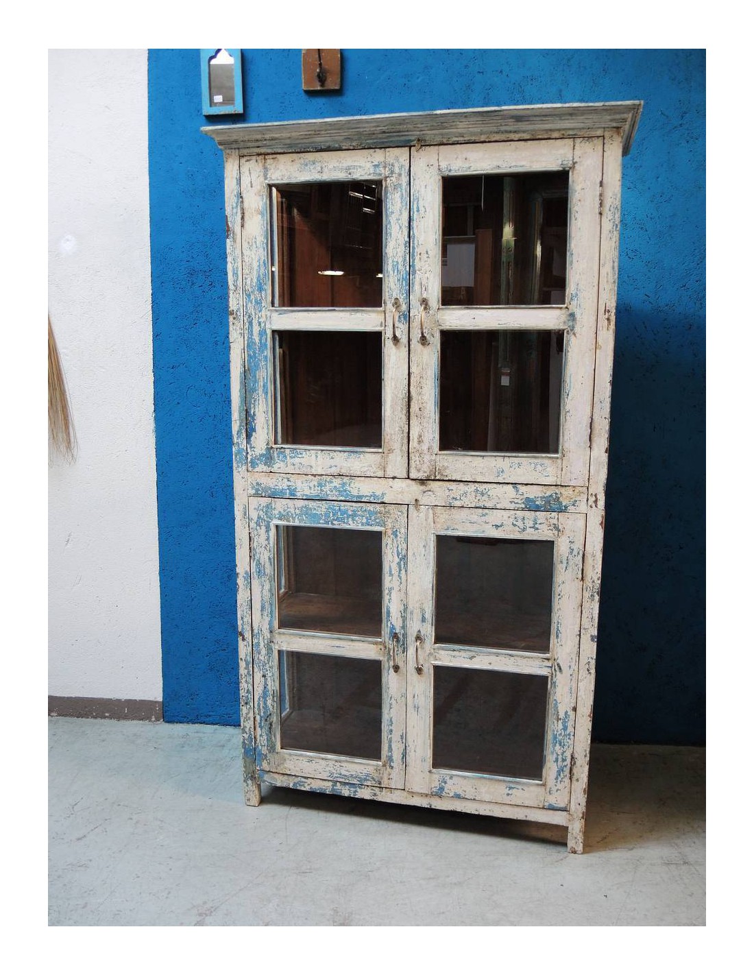 Vetrina shabby colore blu legno massello S3014 Orissa Mobili Coloniali