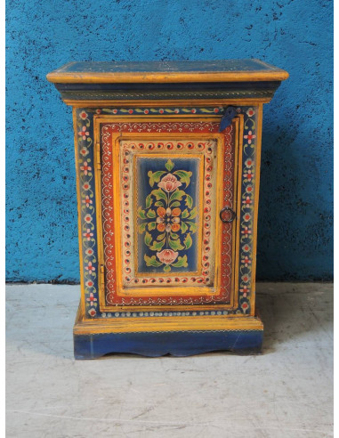 Comodino etnico indiano decorato colore blu S3124 - Orissa Mobili Coloniali
