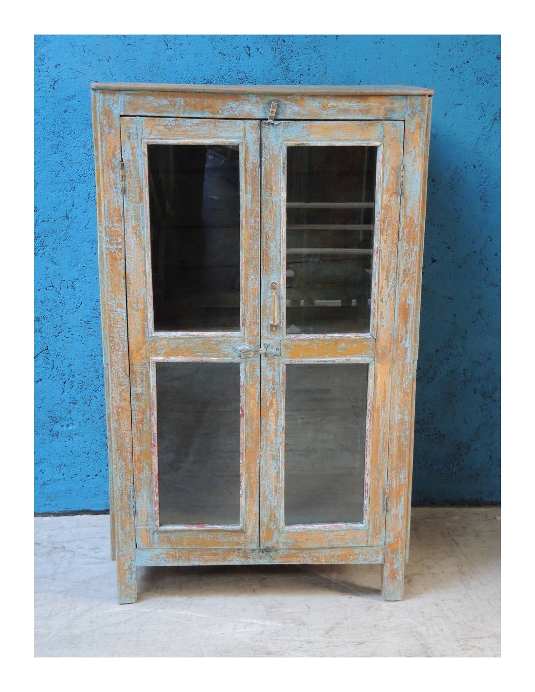 Vetrina shabby in legno massello colore blu S3069 Orissa Mobili Coloniali
